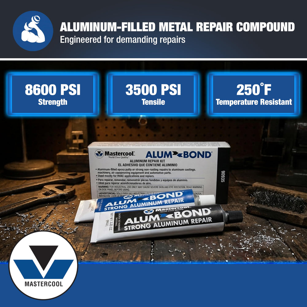 Mastercool Alum Bond non-sag formula supports vertical hole filling and holds during curing.
