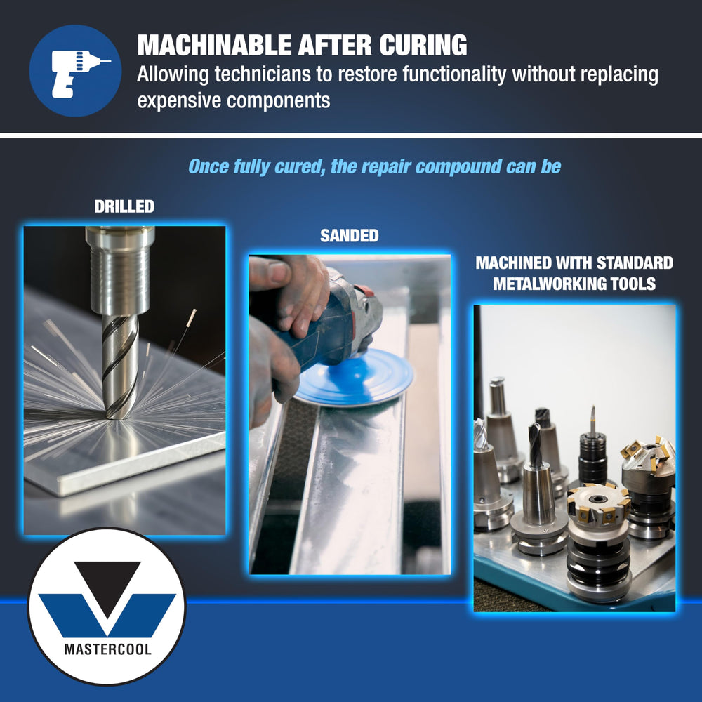 Mastercool Alum Bond radiator repair use for durable, heat-tolerant joints.