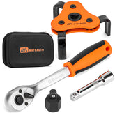 MateAuto 3-Jaw adjustable oil filter wrench adapts from 2-1/8 in to 4-1/2 in for tight spaces.