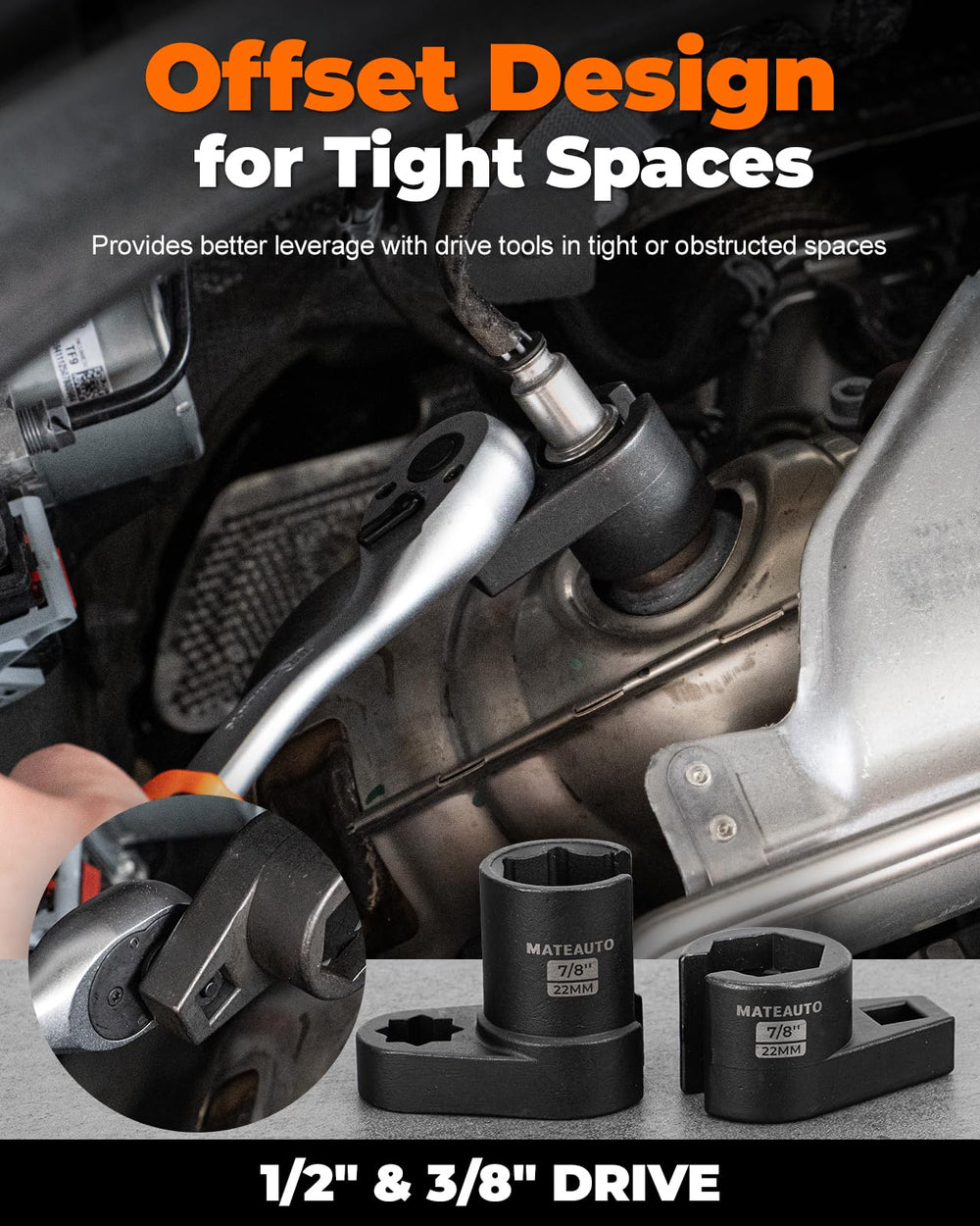 MateAuto long 22mm O2 socket reaches restricted ports with leverage