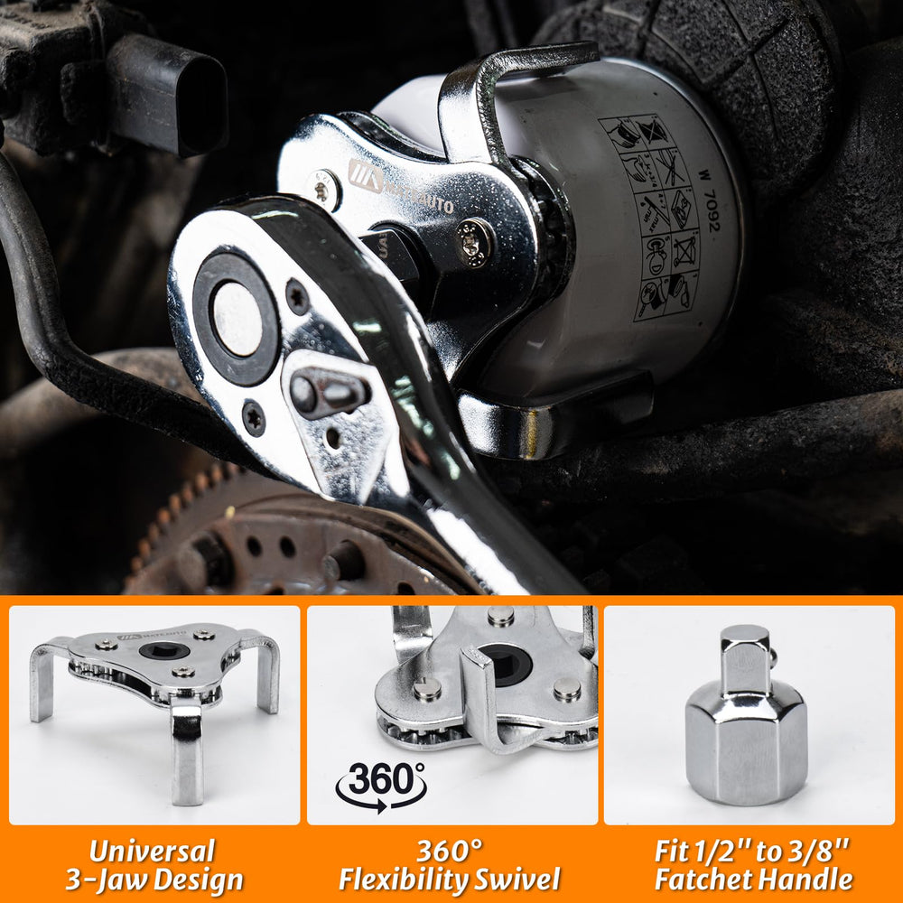 Adapter enables MateAuto wrenches to fit 3/8 or 1/2 drive ratchets.