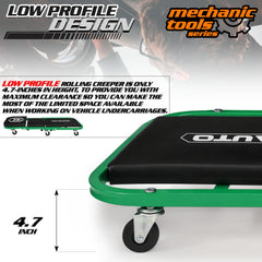 M-AUTO creeper used under a vehicle for easy access.