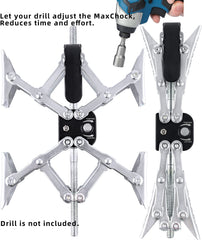 Maxchock X-Shaped stabilizer being drill-adjusted with included bit for quick setup.
