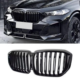 MAXDOM X5 G05 LCI gloss black single-slat grille front close-up for premium look.