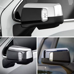 MAXDOM passenger-side mirror cap in chrome highlights luxury aesthetics.