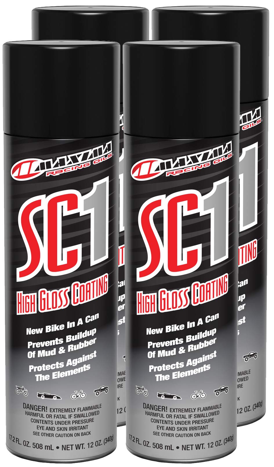 Maxima SC1 four-pack 12oz aerosols for durable, easy-clean finishes on plastics.