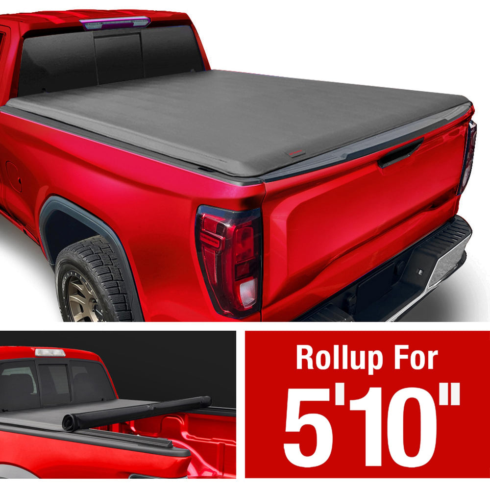 MaxMate Soft Roll-Up Tonneau Cover on the 70-inch bed, side view with side rails.
