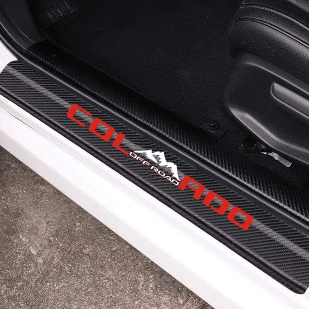 MAXMILO door sill protector front view with reflective 4D carbon leather