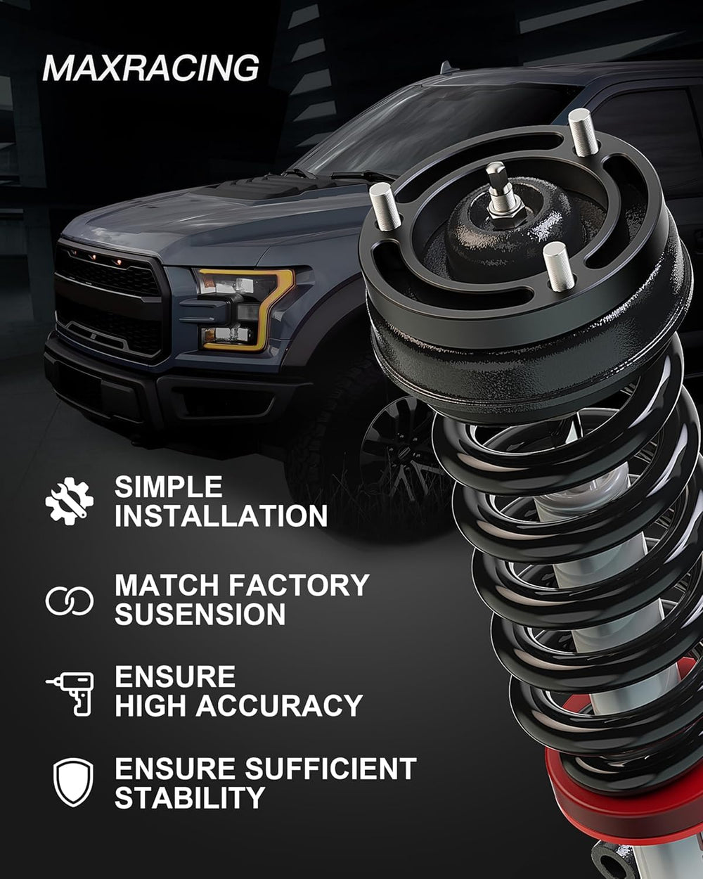 MAXRACING 2in rear lift block boosts rear stance on GMC Sierra 1500 for level appearance