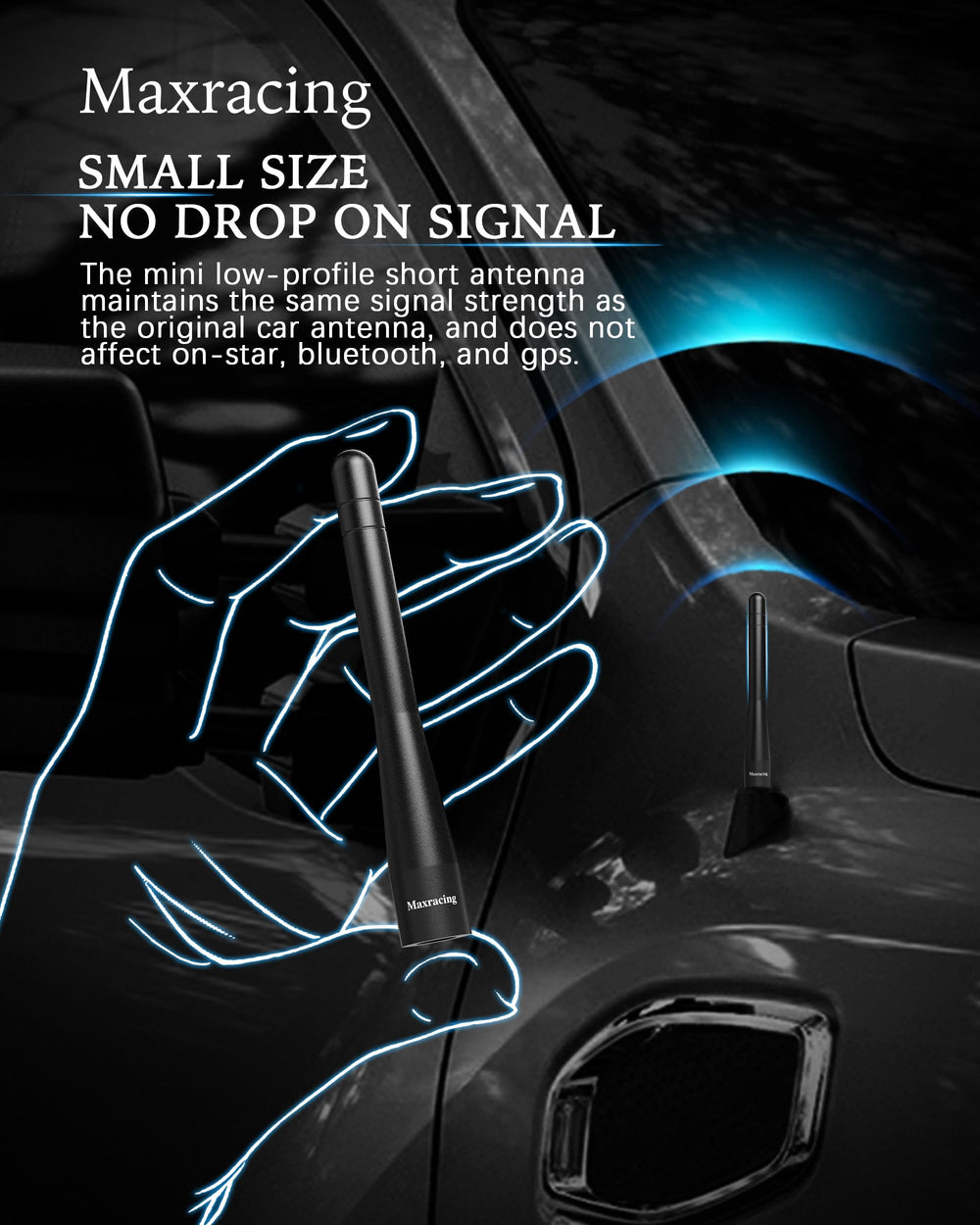 Carwash-safe antenna minimizes damage from low clearance spaces.