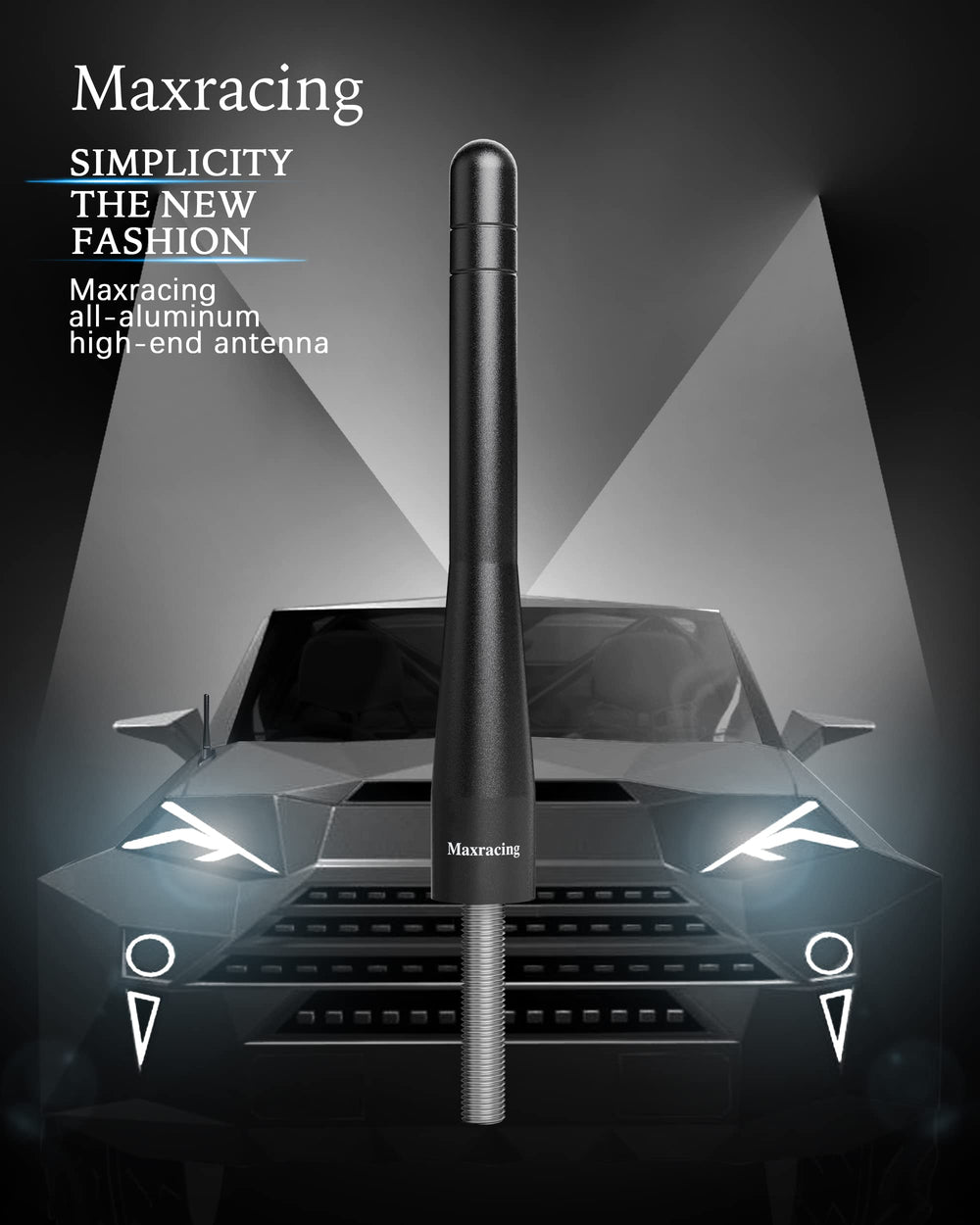 MAXRACING antenna side view on Ford F-150, quick bolt-on upgrade without wiring.