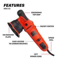 Maxshine M8S V2 polisher with 5-inch backing plate enabling precise finishing.