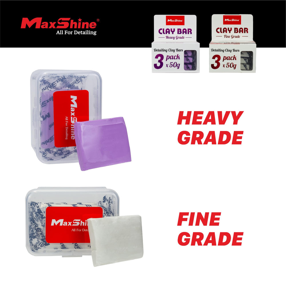 Maxshine clay bar used on glass to remove surface residues.