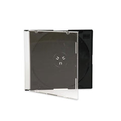 Inside view shows built-in black tray securing the disc and inserts