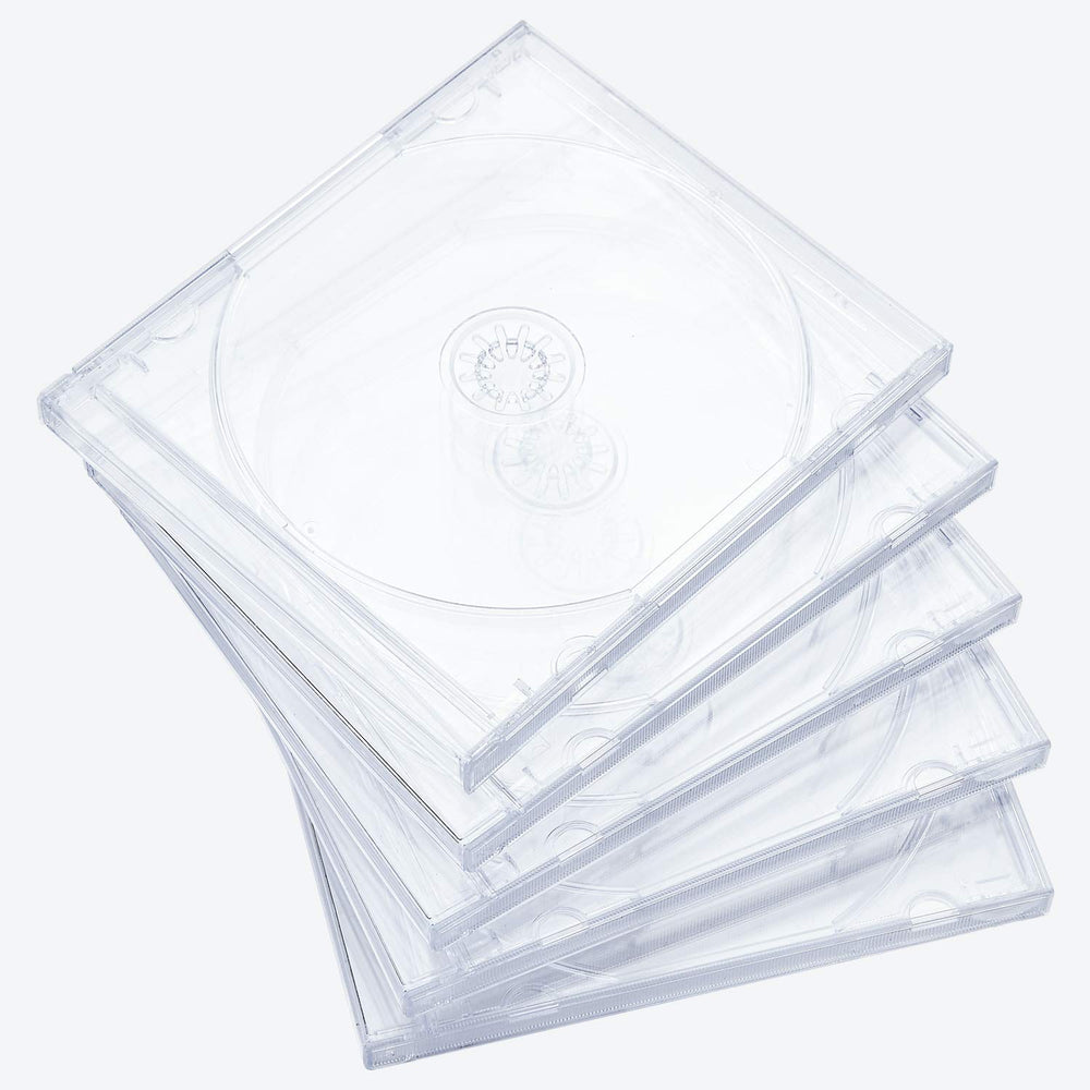Maxtek standard clear jewel case front view with assembled tray for safe disc storage