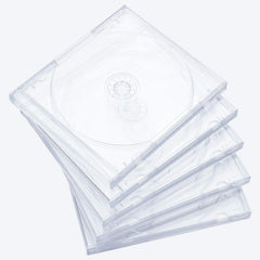 Maxtek standard clear jewel case front view with assembled tray for safe disc storage