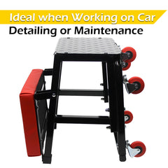 MaxWorks 50880 five-swivel-caster design enhances garage maneuverability.