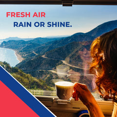 MAXXAIR Maxx I+ vent cover rain shield closeup emphasizes zero-leak protection feature.
