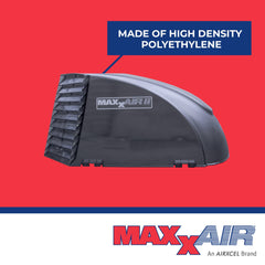 MAXXAIR Maxx II vent cover in smoke, front view, reduces wind resistance while venting.