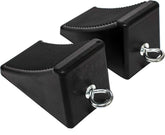 MaxxHaul 50011 heavy-duty rubber wheel chock with eyebolt for secure parking.
