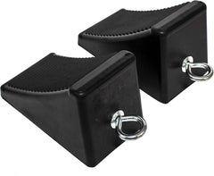 MaxxHaul 50011 heavy-duty rubber wheel chock with eyebolt for secure parking.
