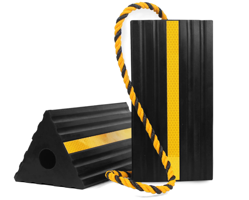 MAXXHAUL 50019 three-sided rubber wheel chock offering secure grip on various surfaces