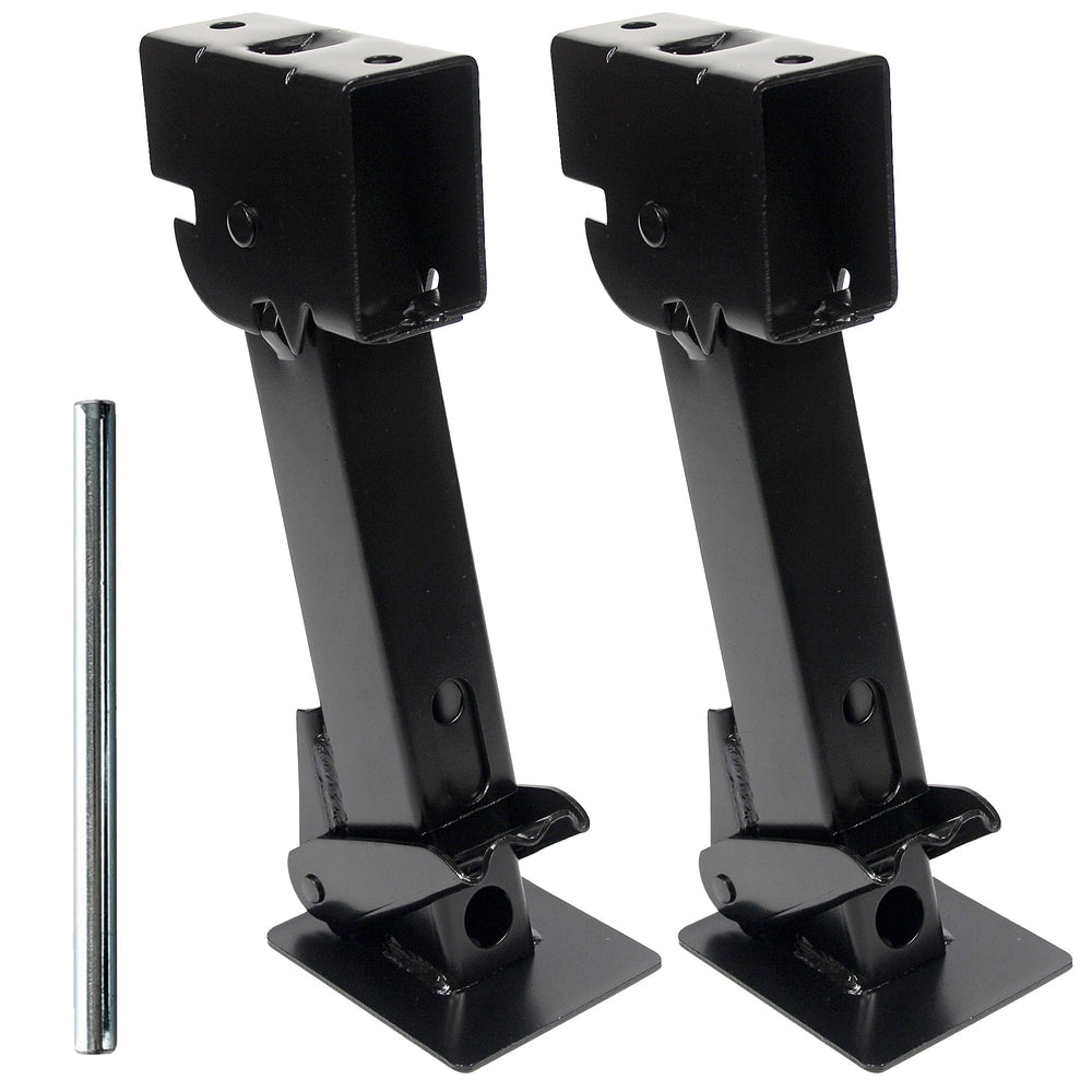 MaxxHaul 50970 stabilizer jack extended to 18 inches for level trailer.