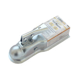 MaxxHaul 70010 straight tongue coupler close-up on die-cut steel for lasting corrosion resistance.