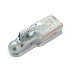 MaxxHaul 70010 straight tongue coupler close-up on die-cut steel for lasting corrosion resistance.