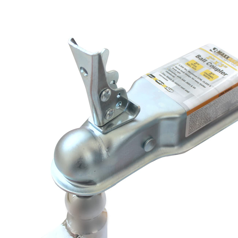 MaxxHaul 70010 zinc-plated finish highlights rust protection for outdoor use.