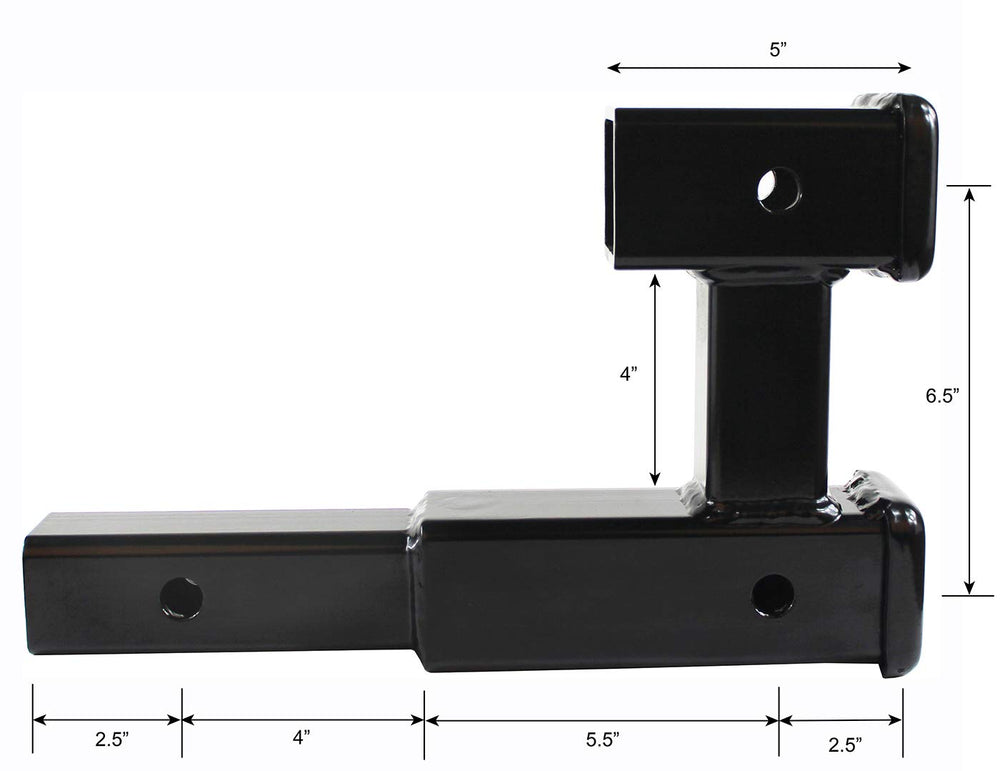 MAXXHAUL dual hitch extension highlights a 6-1/2 inch height difference for alignment.