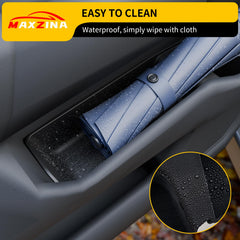 Maxzina car interior organization view showing clutter-free front door storage.