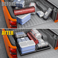 Maxzina slide-out tray installed in truck bed showing full-width access.