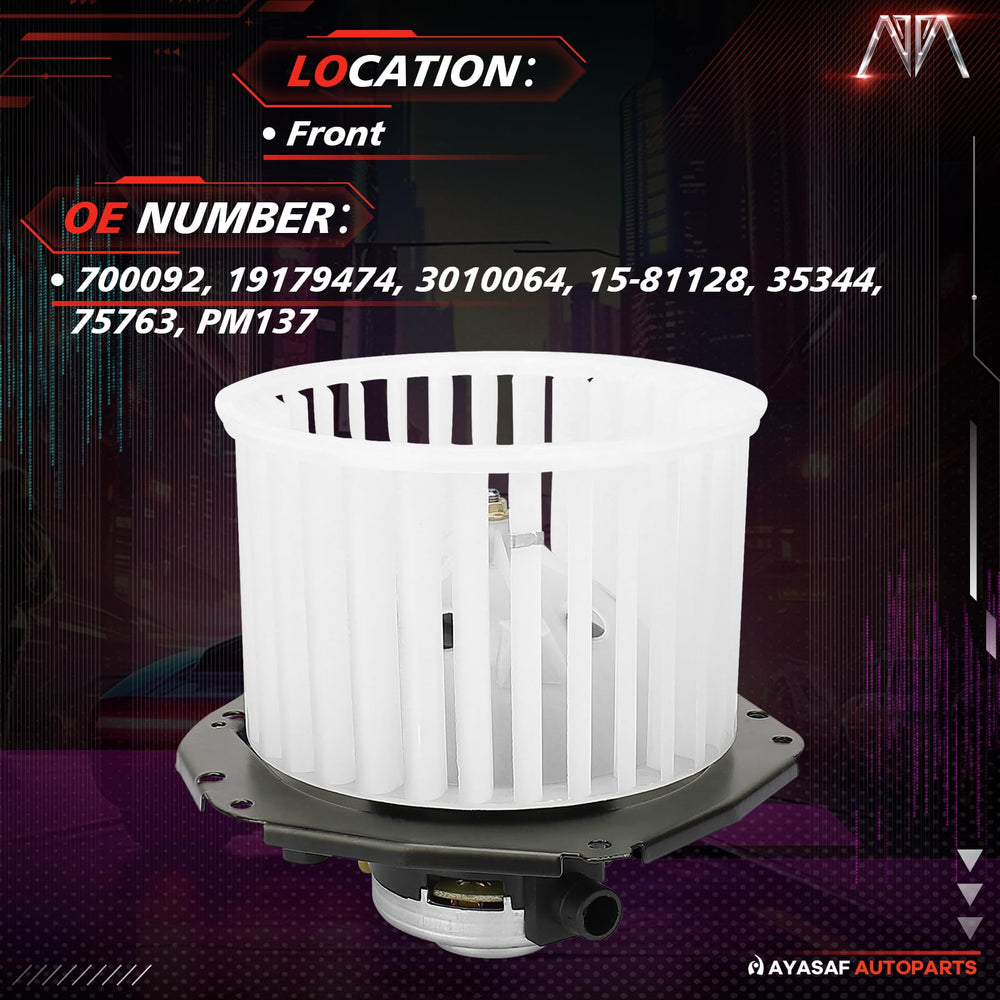 MAYASAF blower motor assembly packaging highlighting quality and fit.