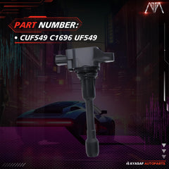 MAYASAF UF549 ignition coil assembled view demonstrates easy fitment for multiple Nissan models
