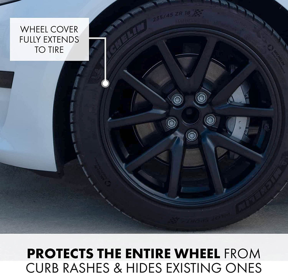 Mayde 18-inch Tesla wheel cover close-up texture highlights matte surface.