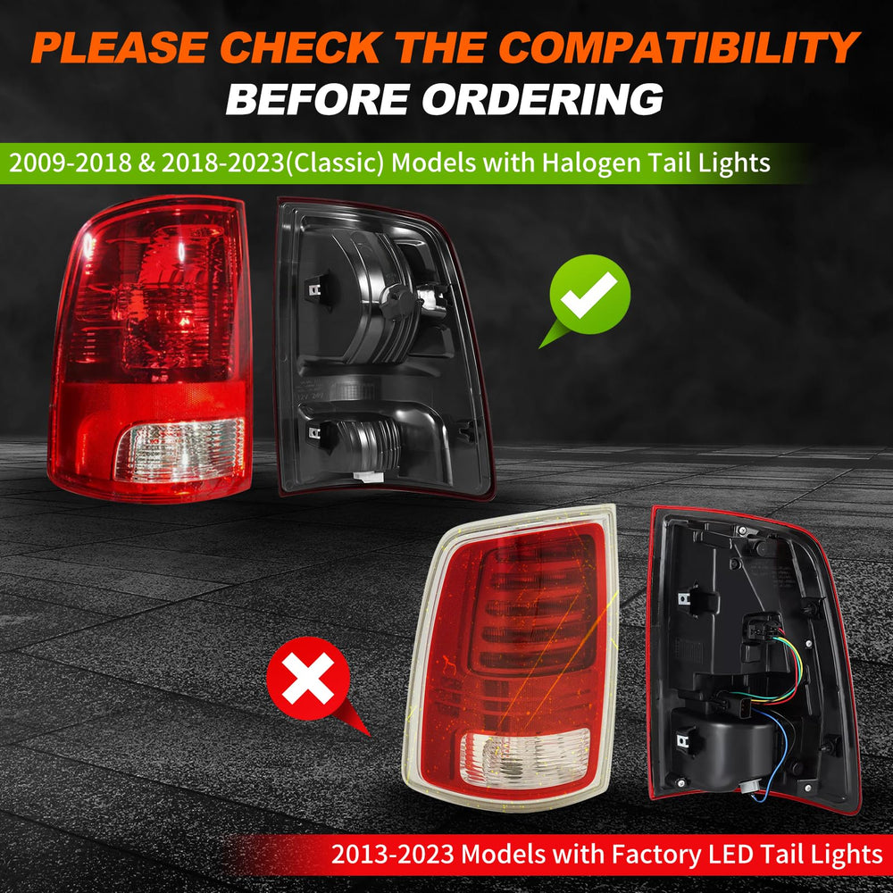 MAYELLO black LED tail lights for Ram Classic 2019-2024 with clear lens
