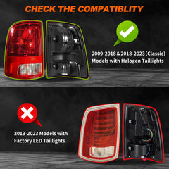 MAYELLO smoked tail lights with bulbs for Dodge Ram, rear view, bold style