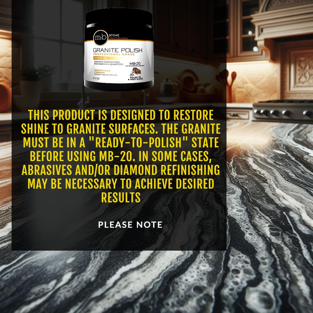 MB Stone Care granite polishing kit helps address minor scratches and dullness with guidance.