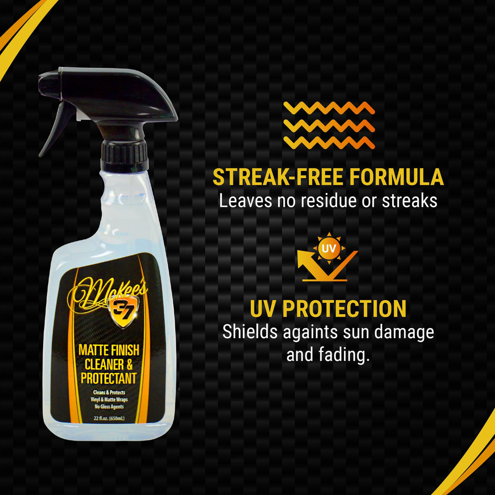 McKee's 37 cleaner applying to vehicle shows safe use on matte wraps.