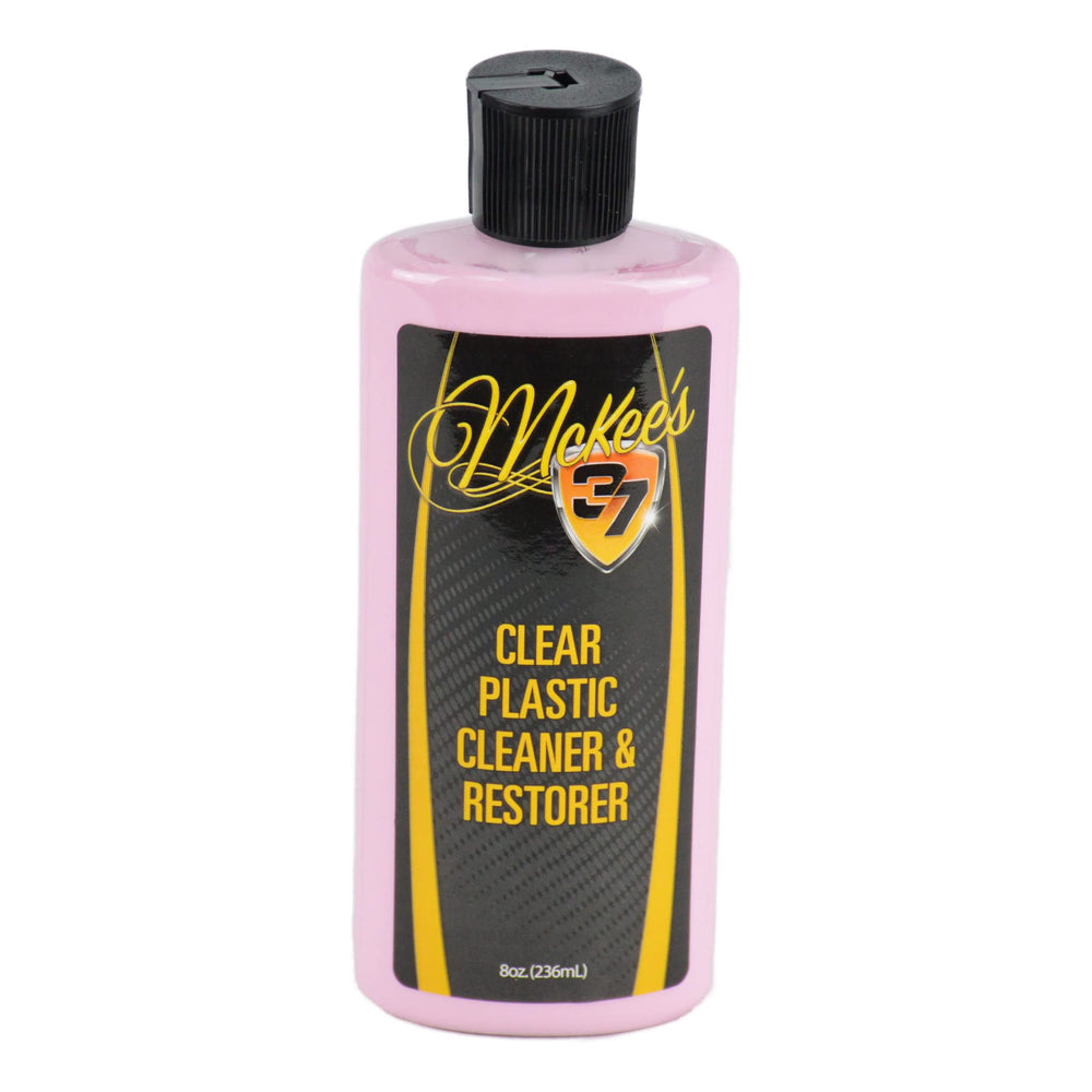 McKee's 37 Clear Plastic Cleaner and Restorer restores boat window clarity and resists hazing.