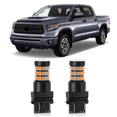 MEALAM Amber Yellow LED bulb with front projector for Toyota Tundra turn signals.