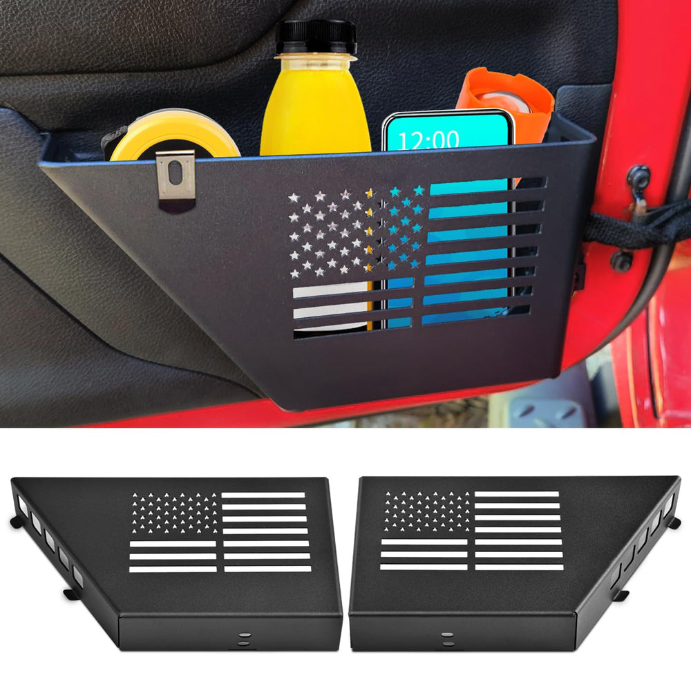MEALAM metal front-door storage box assembly on Jeep Wrangler JK/JKU in black