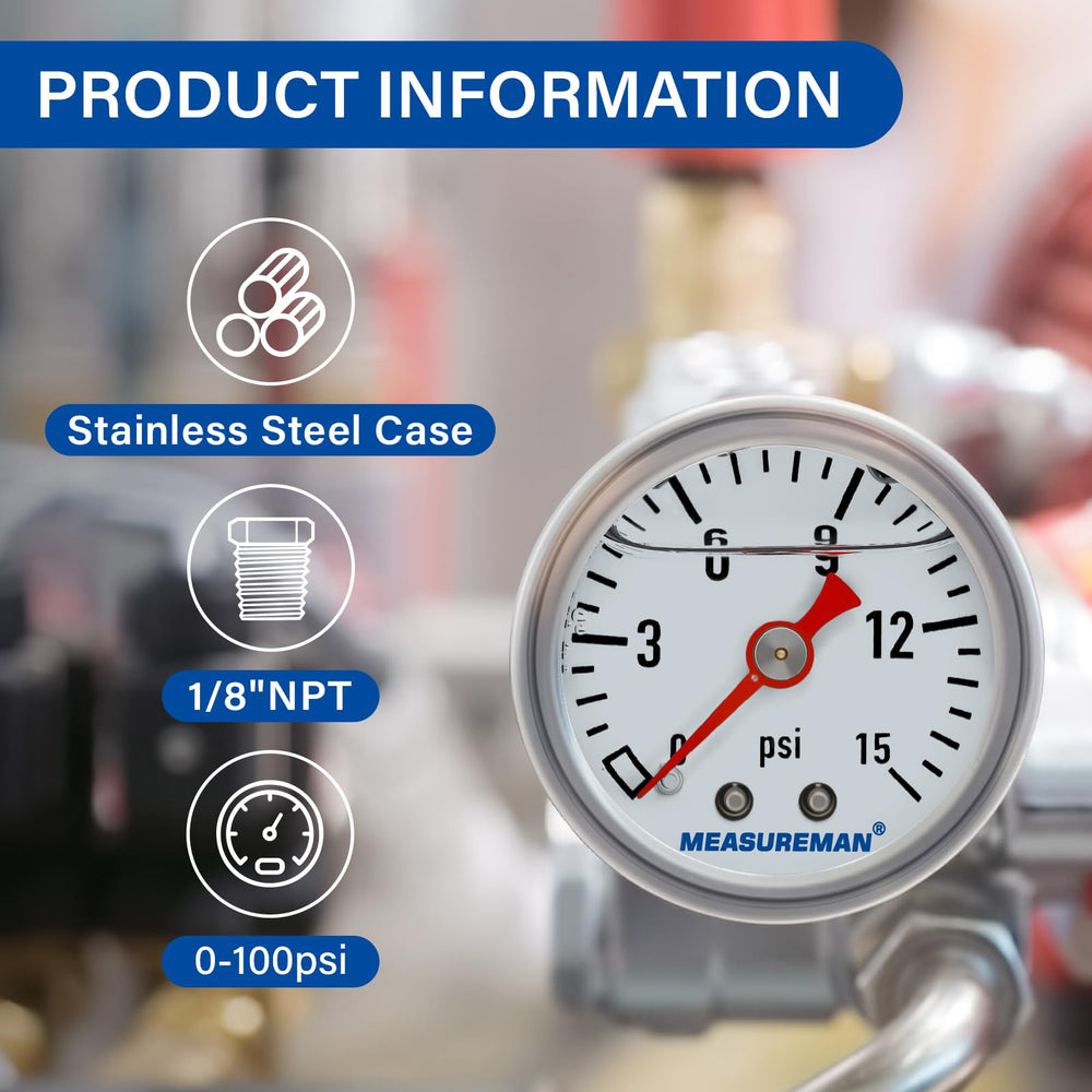 MEASUREMAN 0-15 psi range suits many low-pressure fuel applications