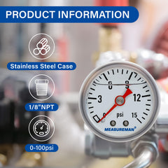 MEASUREMAN 0-15 psi range suits many low-pressure fuel applications