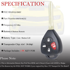 MechanMagic Toyota Corolla fob, front view, fits HYQ12BBY, easy replacement