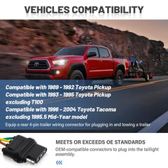 MECMO 4-way flat trailer light plug at Toyota Pickup rear for simple tail light hookup.