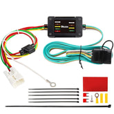 MECMO 4-pin trailer wiring harness installed on Subaru Forester for plug-and-play towing.