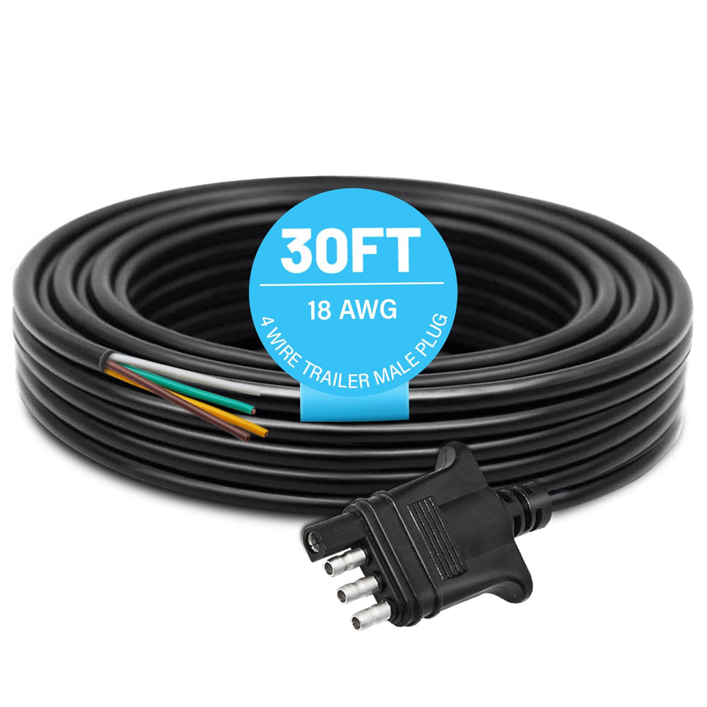 MECMO 4 Way Flat Trailer End Connector with 30ft jacketed cable for versatile trailer wiring