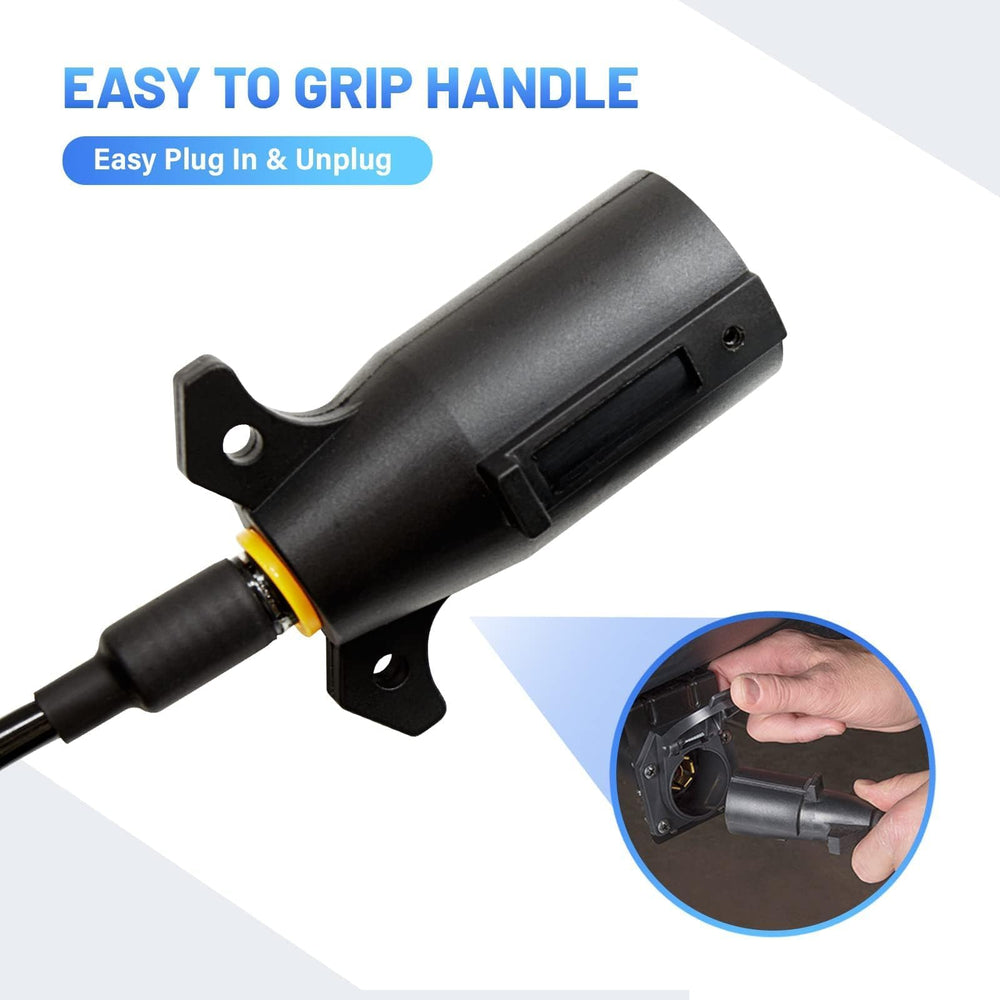 MECMO 7-to-4 trailer connection supports 4-prong trailers with blade connectors.